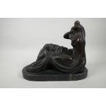 A modernist bronze of a mother and child, 13" wide x 10½" high