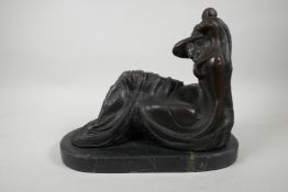 A modernist bronze of a mother and child, 13" wide x 10½" high