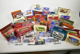forty five boxed die cast model vehicles, from Matchbox, 'Models of Yesteryear', Corgi etc