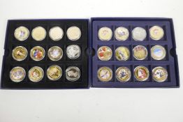 Two tray of collector's Queen Elizabeth II commemorative crowns including gold plated and
