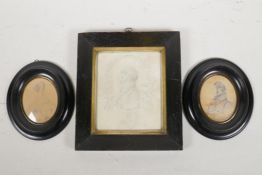 An early C19th pencil portrait of a gentleman, inscribed indistinctly 1811(?) in an ebonised