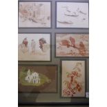 Randolph Caldecott, six framed pencil and wash studies from his sketchbook, 4½" x 5½", inscribed