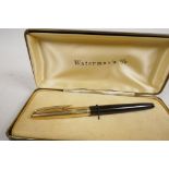 A vintage Waterman fountain pen with 14ct gold nib in original presentation box