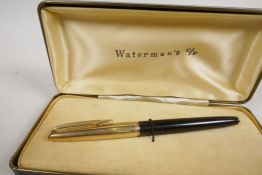 A vintage Waterman fountain pen with 14ct gold nib in original presentation box