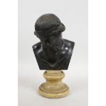 A Grand Tour bronze bust of Plato on a marble socle, 9" high