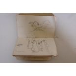 Randolph Caldecott, a pocket sketch book with pencil studies and annotations, 2" x 3"