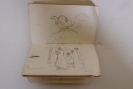 Randolph Caldecott, a pocket sketch book with pencil studies and annotations, 2" x 3"