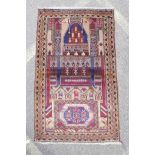An Afghan hand woven blonde wool prayer mat with mosque decoration, 34" x 56"