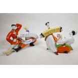 A 1960s Russian USSR Ukranian ZHK Polonne porcelain figure of two musicians dancing, in Soviet