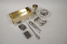 A Russian silver box base, 210g, together with a hallmarked silver vesta case, matchbox holder and