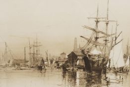 Stephen Parrish (American, 1846-1938), The Inner Harbour, Gloucester, etching, signed and dated 1883