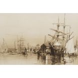 Stephen Parrish (American, 1846-1938), The Inner Harbour, Gloucester, etching, signed and dated 1883