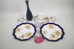 A quantity of decorative pottery, porcelain and glassware including a small Royal Doulton