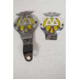 Two chrome and enamel AA badges, 4½" x 4"