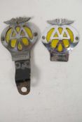 Two chrome and enamel AA badges, 4½" x 4"