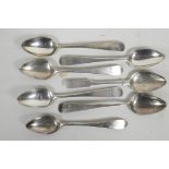 A set of six Scottish silver teaspoons hallmarked Edinburgh 1807/1810, maker's mark JN and another