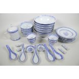 A Chinese blue and white gran de rio six piece dinner service, bowls 7" diameter, one spoon and