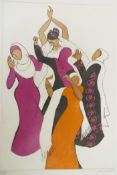 Paula Cox (Colombo, b.1960), 'Palestinian Wedding Dance', aquatint, limited edition, 6/75, numbered,