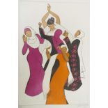 Paula Cox (Colombo, b.1960), 'Palestinian Wedding Dance', aquatint, limited edition, 6/75, numbered,