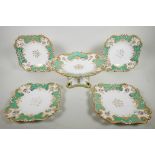 A rare 1840s Ridgway part dessert service with pedestal comport and four matching square dessert
