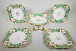 A rare 1840s Ridgway part dessert service with pedestal comport and four matching square dessert