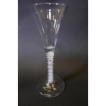 A Georgian triple airtwist stem wine glass with fluted bowl, 6¼" high