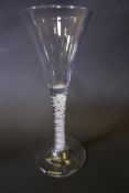 A Georgian triple airtwist stem wine glass with fluted bowl, 6¼" high