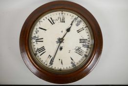 A late C19th/early C20th mahogany cased wall clock with a spring driven movement, A/F, 17" diameter