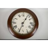 A late C19th/early C20th mahogany cased wall clock with a spring driven movement, A/F, 17" diameter