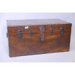 A C19th camphorwood deed chest with brass banding and locks, 19" x 33½", 16" high