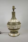 An Indian mixed metal and bone lamp with chased and painted decoration, 18" high