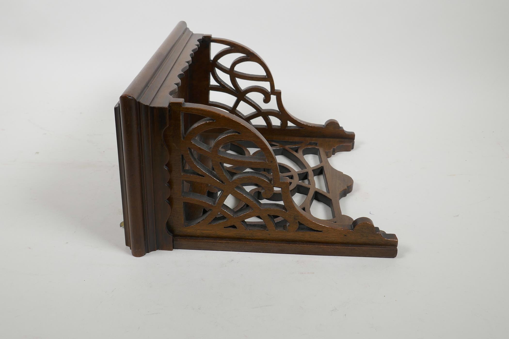 A rosewood clock bracket with pierced decoration, 10" x 5" x 9" high - Image 3 of 3