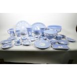 A collection of Wedgwood Blue Jasperware including a large pedestal fruit bowl, 8" diameter, a '