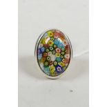A 925 silver costume ring with a millefiori setting