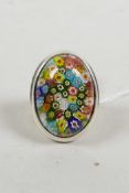 A 925 silver costume ring with a millefiori setting