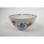 An C18th Chinese Export Famille Rose porcelain bowl, circa 1730, Yongzheng Period, hand painted with