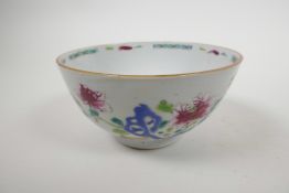 An C18th Chinese Export Famille Rose porcelain bowl, circa 1730, Yongzheng Period, hand painted with