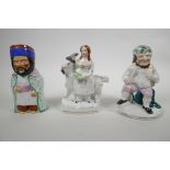 Three mid C19th Staffordshire porcelain figures of Bacchus, a girl with a goat and Omar Khayyam as a