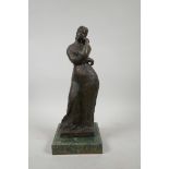 After Bourdelle, a bronze of a woman in contemplation, 12½" high