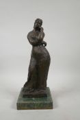 After Bourdelle, a bronze of a woman in contemplation, 12½" high