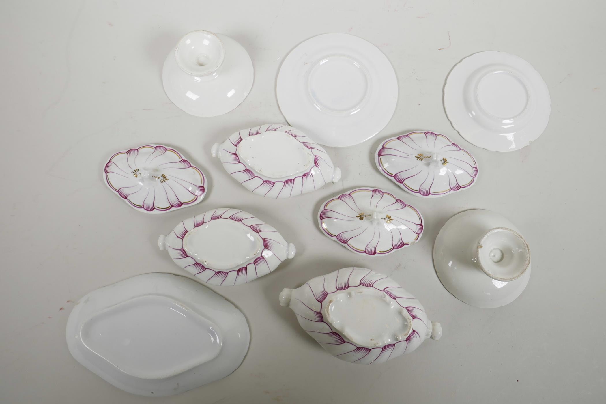 A late C19th Continental child's miniature porcelain part dinner service with scalloped rims and - Image 8 of 8