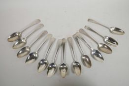 Thirteen Georgian sterling silver dessert spoons, including Hester Bateman, London, 1778, and Samuel