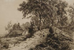 Kruseman van Elten (Dutch/American, 1829-1904), A Cabin in the Woods and Hunter, c.1880s, two