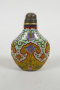 A Peking glass snuff bottle with polychrome floral enamel decoration, four character mark to base,