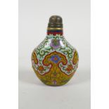 A Peking glass snuff bottle with polychrome floral enamel decoration, four character mark to base,