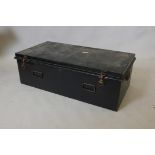 An early C20th tin deed box, 37" x 19", 12" high