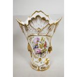 A c.1850s Old Paris porcelain 'vase de mariee' or wedding vase, fan shaped, placed in front of the