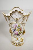 A c.1850s Old Paris porcelain 'vase de mariee' or wedding vase, fan shaped, placed in front of the