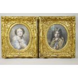 A pair of aquatints of girls in shawls, in good gilt composition frames, 7½" x 9½"