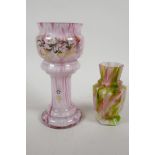 An 1890s Franz Welz Bohemian art glass jardiniere vase, with variegated pink and white splatter